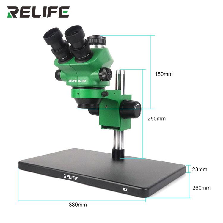 RELIFE RL-M5T-B3 TRINOCULAR STEREO ZOOM MICROSCOPE/GREEN WITH B3 BASE